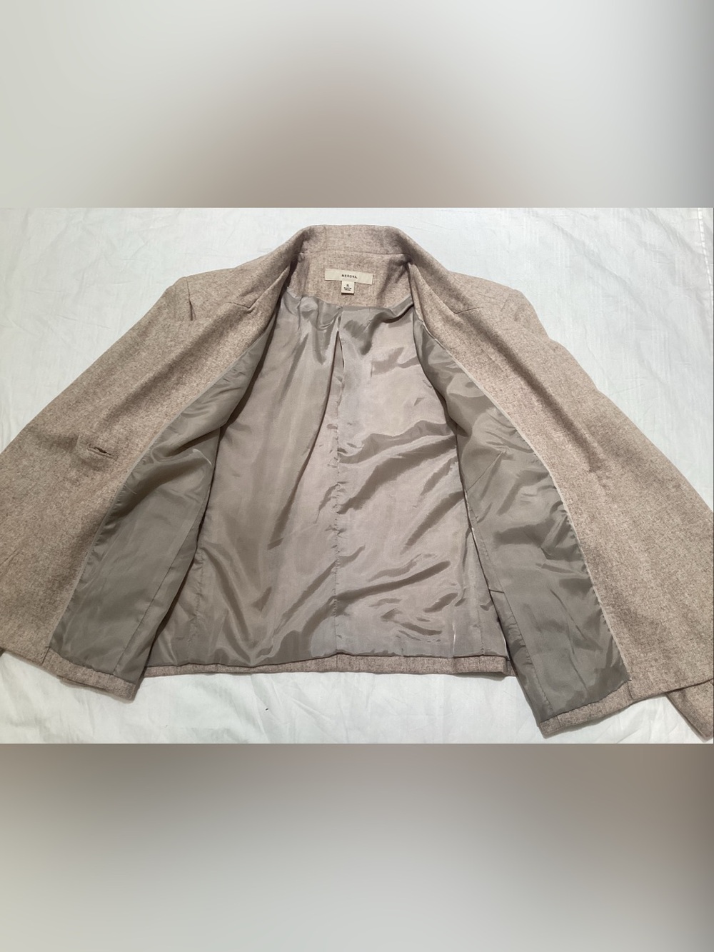 Merona Women’s XL Wool Blend Cropped Blazer Jacket Neutral Beige 3/4 Sleeve - Picture 9 of 10